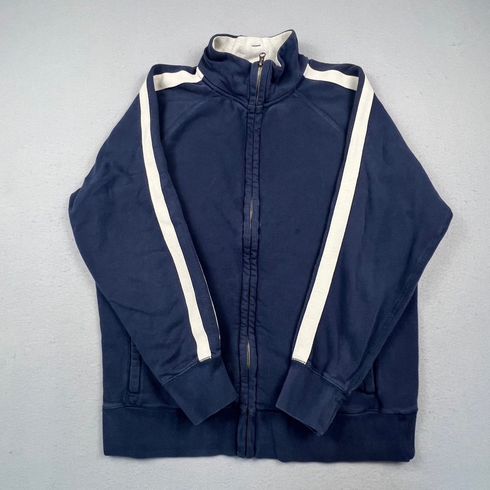 Y2K Old Navy Track Jacket Mens L Navy Blue Stripe Full Zip Fleece Athletic Retro